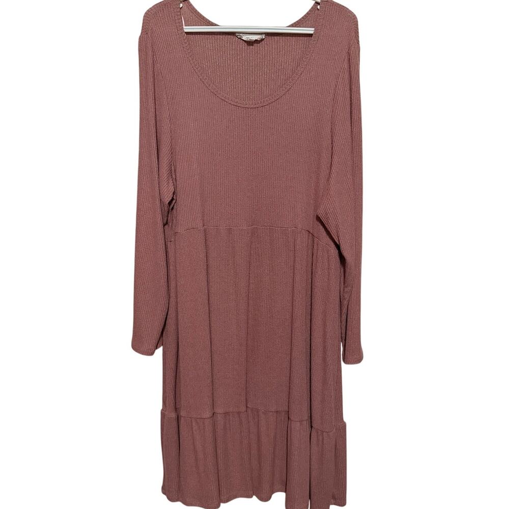 Pink Rose Women's Scoop Neck Long Sleeve Mauve Ribbed Dress Size 3X